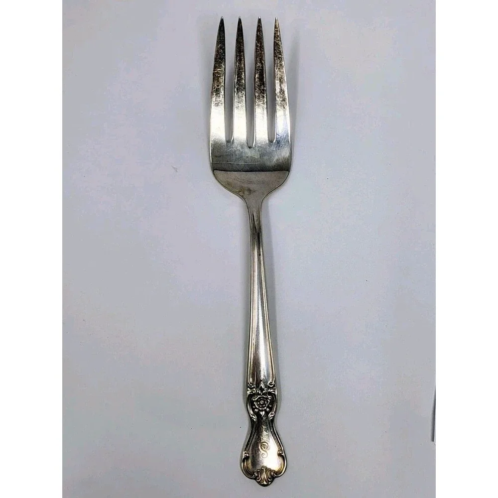 Old Company Plate Signature Rose Serving Spoon & Meat Fork 8” Mono S